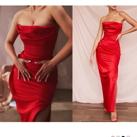 HOUSE OF CB size S D-DD  Adrienne' Scarlet Satin Strapless red Gown NWOT - Picture 8 of 11